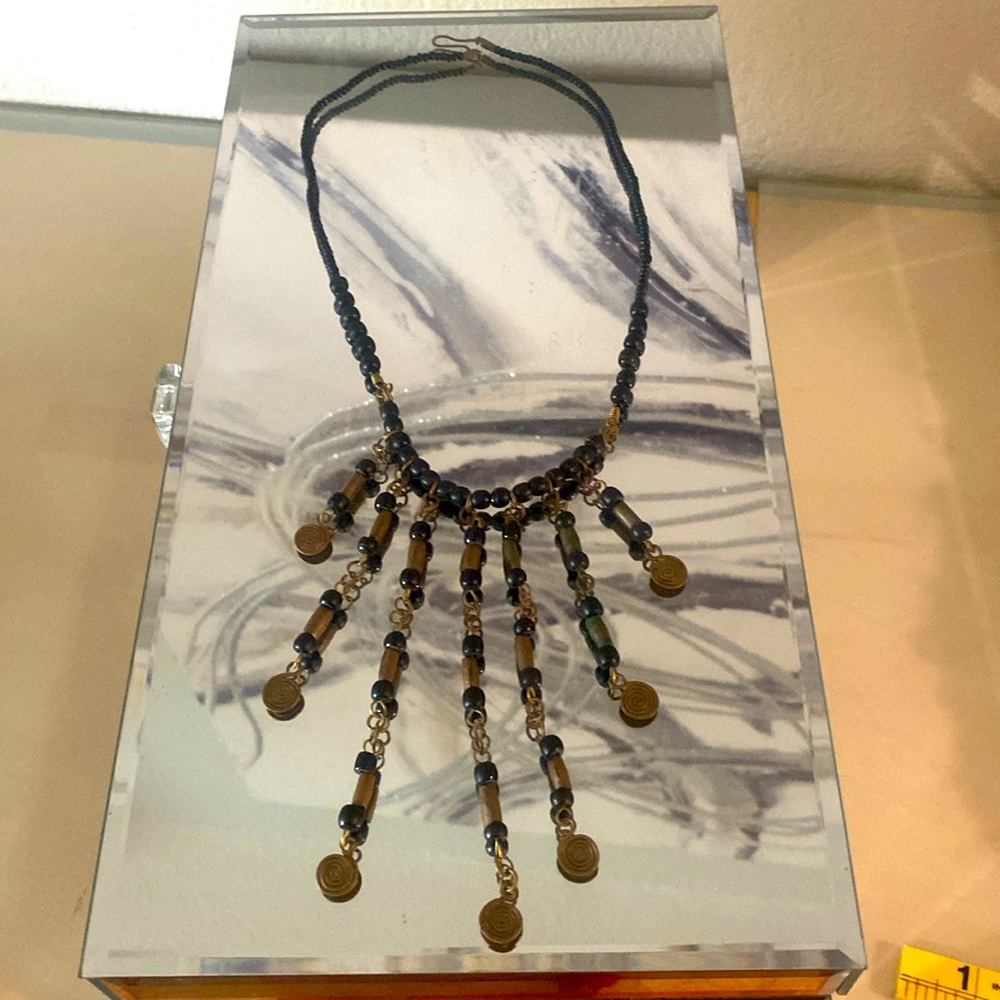 Tribal Bead Bibstyle Necklace Blackbrown Waterfall Necklace